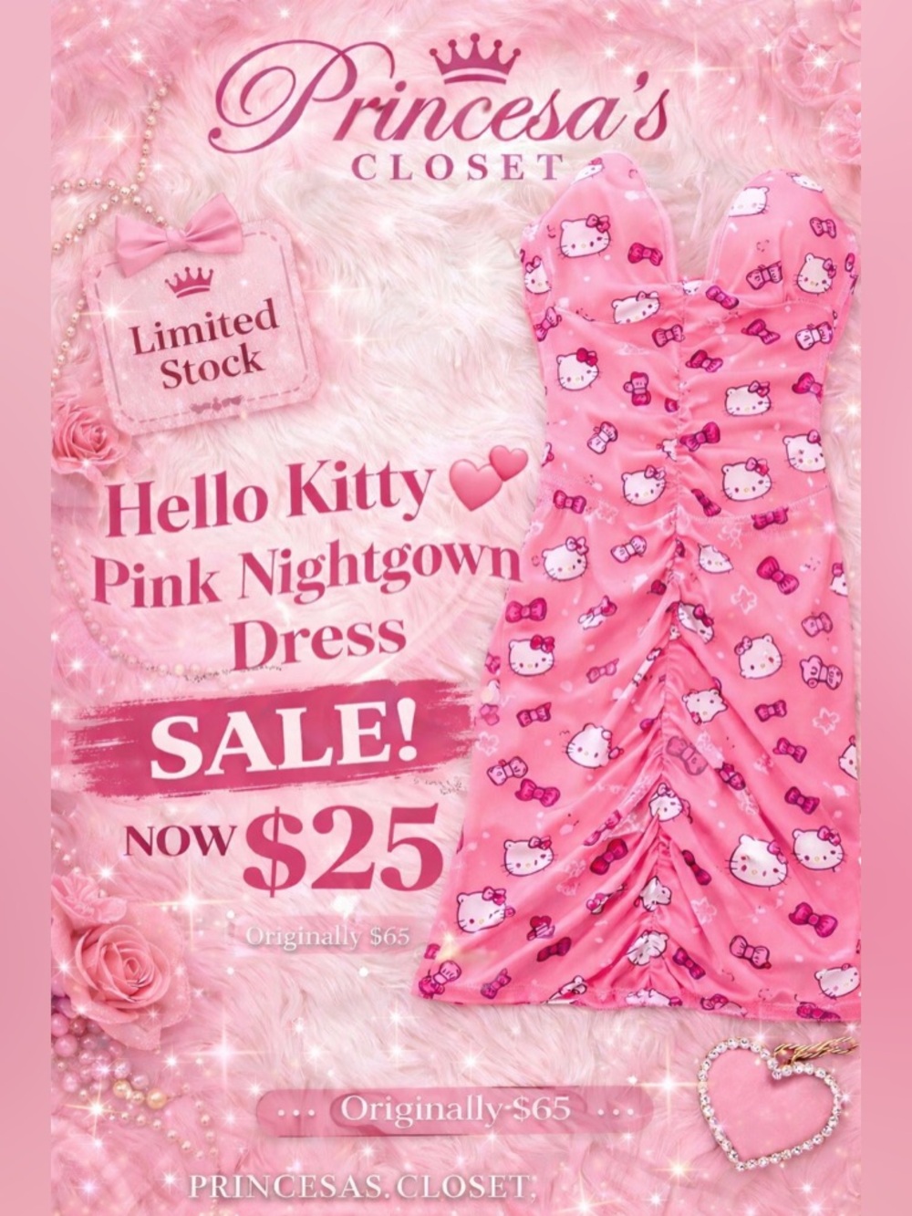 Hello Kitty Pink Bow Print Sleep Dress🌸